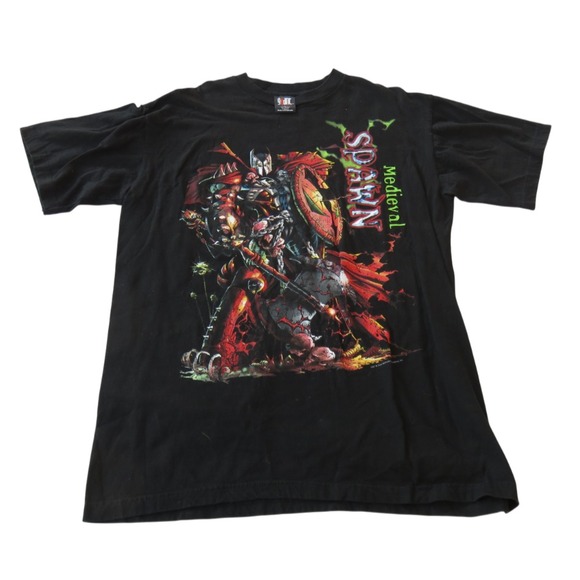 VTG Medieval‎ Spawn Todd McFarlane 1997 Giant Black Cotton T-Shirt Size Lg NWOT